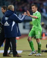 Fussball 1. Bundesliga, Saison 2012/2013: Trainer Lorenz Guenther Koestner (VfL Wolfsburg) wechselt Ivica Olic aus