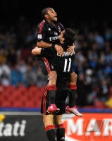 FUSSBALL SERIE A: (v. re.) Jubel Mailand mit Zlatan Ibrahimovic, Robinho