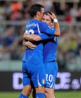 Fussball International EM 2012-Qualifikation: Fabio QUAGLIARELLA, Antonio CASSANO (v. li., Italien)