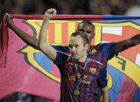Fussball UEFA SUPER CUP 2011: JUBEL Andres Iniesta (Barca)