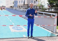 Eroeffnung Radbruecke Tuebingen; Tuebingens Oberbuergermeister Boris Palmer (Die Gruenen)