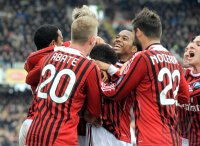 FUSSBALL SERIE A:  Ignazio Abate , Ali Sulley Muntari , Antonio Nocerino (v. li., AC Mailand)