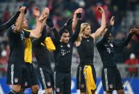 Fussball CHL&Atilde; Saison 12/13:  Jubel nach dem Sieg Xherdan Shaqiri, Anatoliy Tymoshchuk , Anatoli Timoschtschuk, Diego Contento (v. li., FC Bayern Muenchen)