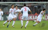 Fussball U21-EURO 2011 FINALE:  JUBEL bei Thiago Alcantara , Javi Martinez, Alvaro Dominguez (v. li., Spanien)