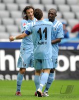 2. Fussball Bundesliga:  JUBEL Djordje Rakic , Benjamin Lauth , Collin Benjamin  (v. li., 1860 Muenchen)