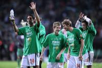 FUSSBALL, DFB Pokal Halbfinale: Claudio Pizarro, Marko Marin, Aaron Hunt (v.li., Werder)