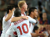 Fussball Champions League  Saison 2011/2012:  Pato, Clarence Seedorf , Thiago Silva (v. li., AC Mailand)