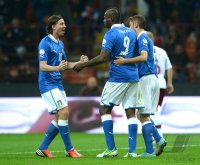 Fussball International WM Qualifikation 2014:  Jubel Riccardo Montolivo, Mario Balotelli und Claudio Marchisio (v. li., Italien)