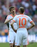 Fussball 1. Bundesliga, Saison 2011/2012:  Thomas Mueller (re.) mit Arjen Robben (FC Bayern Muenchen)