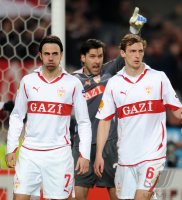 FUSSBALL  UEFA Europa League  10/11: Martin Harnik, Marc Ziegler, Georg Niedermeier (v.li., VfB Stuttgart)