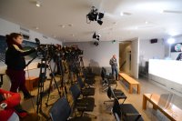 Fussball CHL&Atilde; Saison 12/13: Der Presseraum auf dem Trainingsgelaende des FCB an der Saebenerstrasse