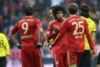 Fussball 1. Bundesliga, Saison 2012/2013:  Mario Mandzukic, Dante und Thomas Mueller (v. li., FC Bayern Muenchen)