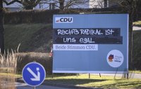 Bundestagswahl 2025, CDU Wahlplakat beschiert