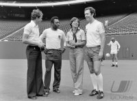 Fussball Christian Neureuther, Pele, Rosi Mittermaier, Franz Beckenbauer in New York