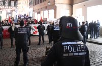 Grosses Polizeiaufgebot bei einer Demo in der Tuebinger Altstadt