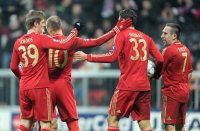 Fussball CHL  Saison 2011/2012: Toni Kroos, Arjen Robben, Mario Gomez, Franck Ribery (v. li., FC Bayern Muenchen)