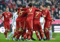 Fussball 1. Bundesliga, Saison 2012/2013:  JUBEL mit Thomas Mueller, Mario Mandzukic,  Franck Ribery , Holger Badstuber (v. li., FC Bayern Muenchen)
