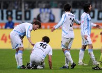 2. Fussball Bundesliga: (v.li.) Enttaeuschung bei1860 Muenchen mit Benjamin Lauth, Dominik Stahl, Kevin Volland, Stefan Buck