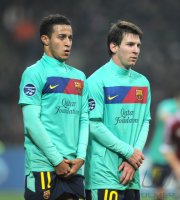 Fussball CHL  Saison 2011/2012: Thiago Alcantara , Lionel Messi (v. li., Barca)