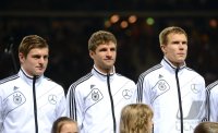 Fussball International WM Qualifikation 2014:  Toni Kroos, Thomas Mueller und Holger Badstuber (v.li., Deutschland)