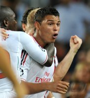 Fussball Champions League  Saison 2011/2012:  JUBEL nach dem Tor Thiago Silva (AC Mailand)