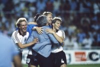 Fussball  WM 1982: Rummenigge, Hrubesch, Foerster