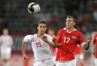 FUSSBALL International : Nassim BEN KHALIFA (li, Schweiz) gegen Florian KLEIN (re, Oesterreich)