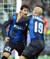 FUSSBALL SERIE A:  Jubel Diego Milito und Esteban Cambiasso (v. li., Inter Mailand)
