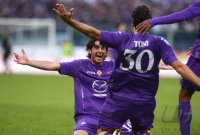 FUSSBALL SERIE A:  Jubel Aquilani Alberto mit Luca Toni  (v. li., AC Florenz)