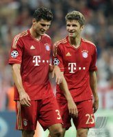 Fussball CHL  Saison 2011/2012:  Mario Gomez , Thomas Mueller (v. li., FC Bayern Muenchen)