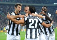 FUSSBALL SERIE A:  Jubel mit Vucinic Mirko, Leonardo Bonucci und Quagliarella Fabio (v. li., Juventus Turin)