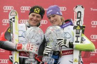SKI Weltcup FINALE; Gesamtweltcupsieger Ivica Kostelic (CRO) und  Maria RIESCH (GER)
