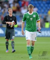 FUSSBALL INTERNATIONAL:  Torwart Marc - Andre Ter Stegen (li,)  mit Per MERTESACKER (Deutschland)