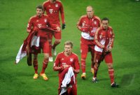 Fussball 1. Bundesliga, Saison 2011/2012: Thomas Mueller , Holger Badstuber , Arjen Robben , Rafinha (v. li., FC Bayern Muenchen)
