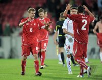 Fussball U21-EURO 2011 Halbfinale:  JUBEL nach dem Sieg Fabian Lustenberger mit Philippe Koch (v. li., Schweiz)