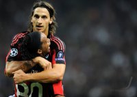 Fussball Champions League  Saison 2010/2011:  Ronaldinho, Zlatan Ibrahimovic (v. li., AC Mailand) , ENTT&acirc;&not;USCHT, ENTTAEUSCHT, ENTTAEUSCHUNG, ENTT&acirc;&not;USCHUNG, FRUST, FR