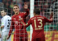 Fussball DFB Pokal 11/12 :  JUBEL nach dem Tor , Nils Petersen mit Rafinha (v. li., FC Bayern Muenchen)
