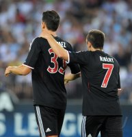 Fussball CHL  Saison 2011/2012:  Mario Gomez , Franck Ribery (v. li., FC Bayern Muenchen)