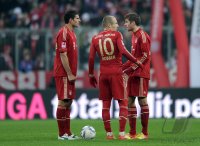 Fussball 1. Bundesliga, Saison 2011/2012: Mario Gomez, Arjen Robben , Thomas Mueller (v. li. FC Bayern Muenchen)