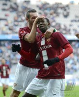 Fussball 2. Bundesliga: Jubel mit Idir Ouali, Cheikh Gueye  (v.li., Dynamo Dresden)