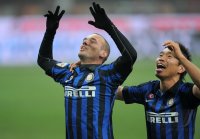 FUSSBALL International SERIE A 2011/2012:  JUBEL  Inter Mailand; Wesley Sneijder und Yuto Nagatomo