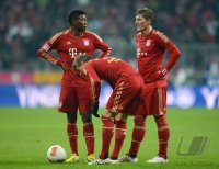 Fussball 1. Bundesliga, Saison 2012/2013:  David Alaba , Toni Kroos , Bastian Schweinsteiger (v. li., FC Bayern Muenchen)