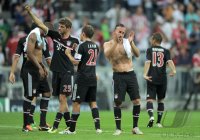 Fussball CHL  Saison 2011/2012:  Thomas Mueller, Philipp Lahm , Franck Ribery (v. li., FC Bayern Muenchen)