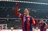 Fussball 1. Bundesliga Saison 14/15: JUBEL Bastian Schweinsteiger (FC Bayern Muenchen)