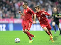 Fussball 1. Bundesliga, Saison 2011/2012: Franck Ribery, Thomas Mueller (v. li., FC Bayern Muenchen)