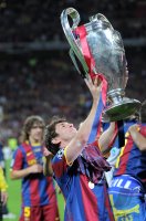 Fussball Champions League Finale 2011: JUBEL mit Pokal Lionel Messi (Barca)