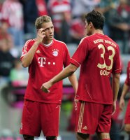 Fussball 1. Bundesliga, Saison 2011/2012:  Nils Petersen , Mario Gomez (v. li., FC Bayern Muenchen)