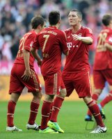 Fussball 1. Bundesliga, Saison 2011/2012:  JUBEL nach dem TOR, Franck Ribery , Bastian Schweinsteiger (v. li., FC Bayern Muenchen)