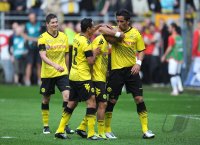 Fussball 1. Bundesliga :  Robert Lewandowski, Antonio da Silva, Dede, Lucas Barrios (v. li., Borussia Dortmund)
