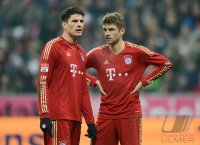 Fussball 1. Bundesliga, Saison 2012/2013: Mario Gomez und Thomas Mueller (v. li., FC Bayern Muenchen)